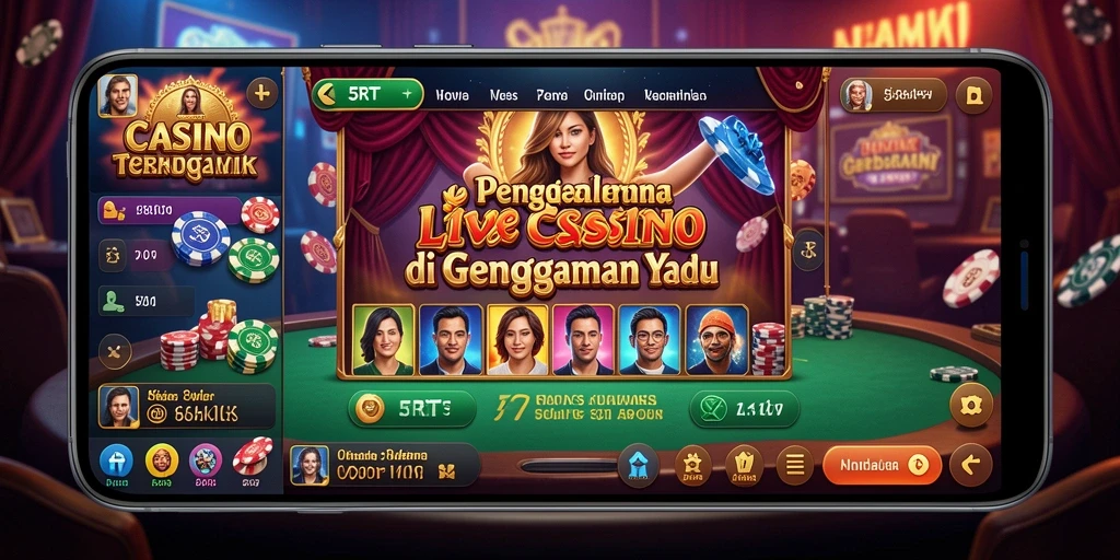 Screenshot gameplay 5RT menampilkan dealer langsung dan pemain yang berinteraksi.
