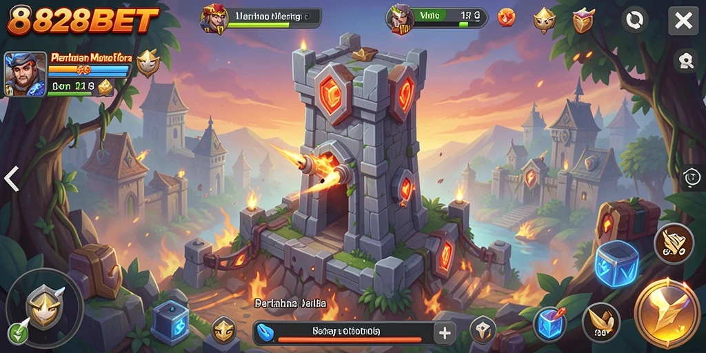Tampilan gameplay mendebarkan dalam 828BET Tower Defense.