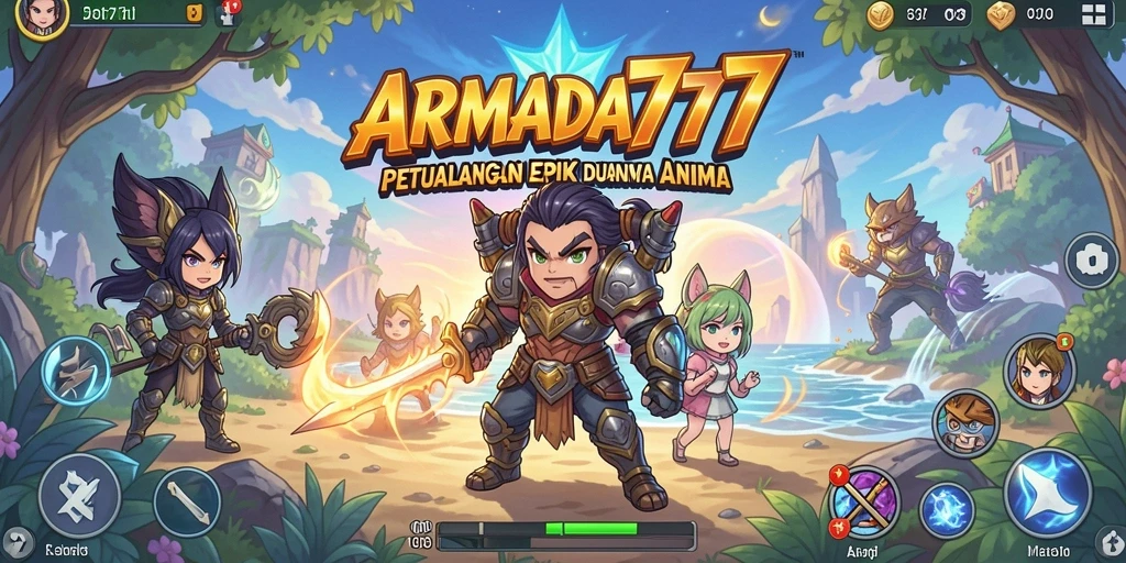Screenshot utama ARMADA777 dengan aksi karakter Anime yang epik.
