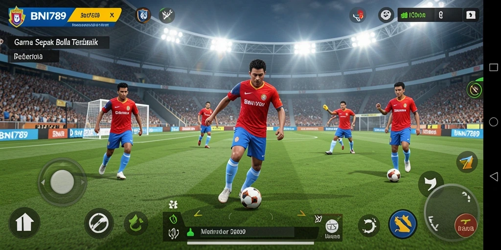 Screenshot gameplay BNI789 menampilkan aksi mendebarkan di lapangan sepak bola.