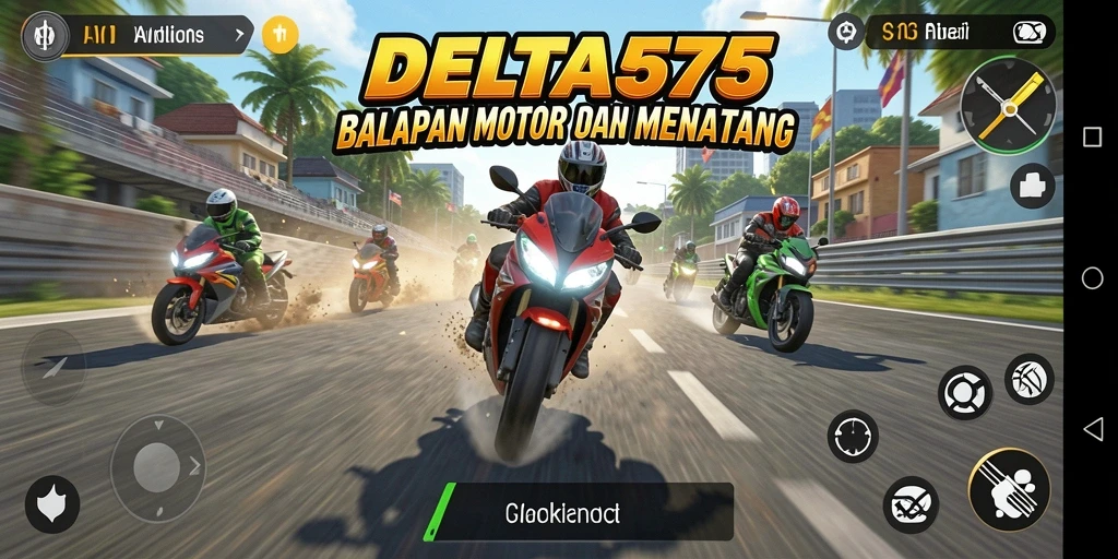 Tampilan gameplay DELTA575 dengan balapan motor yang mendebarkan.