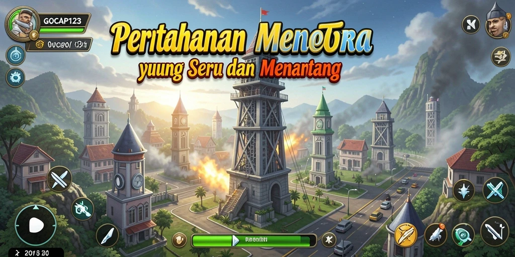 Screenshot gameplay GOCAP123 yang menampilkan pertahanan menara yang beragam.