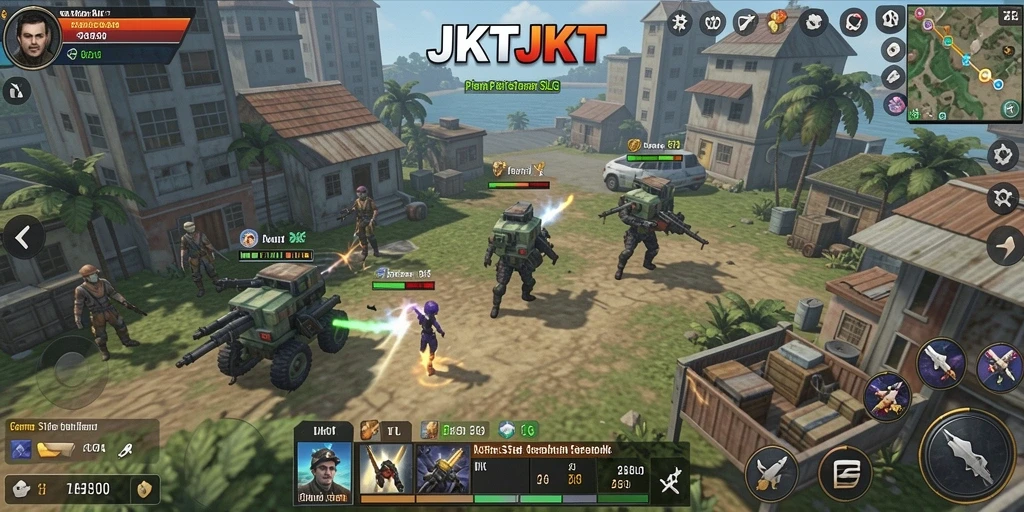Tampilan gameplay JKTJKT dengan pertempuran strategi yang seru.