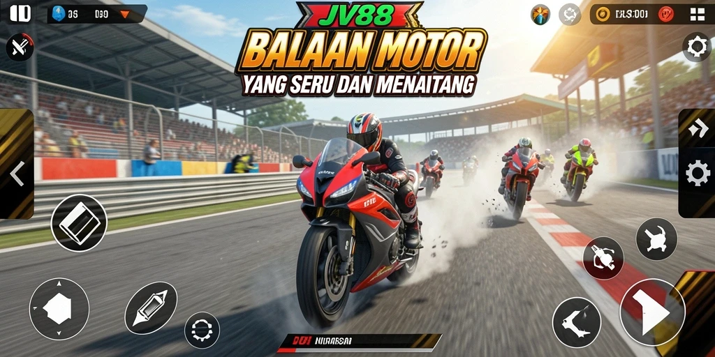 Screenshot gameplay JV88 menampilkan balapan motor yang seru dan menegangkan.