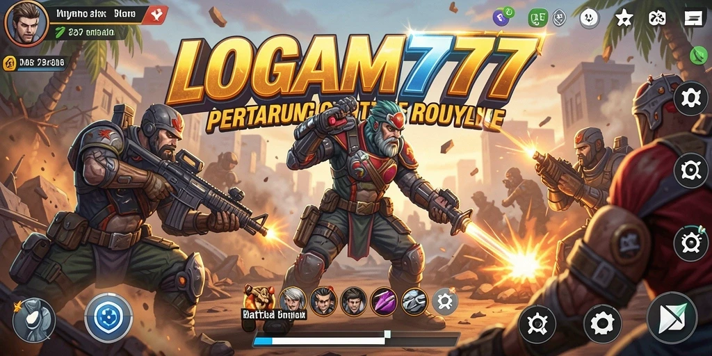 Screenshot gameplay LOGAM777 menampilkan aksi seru Battle Royale.