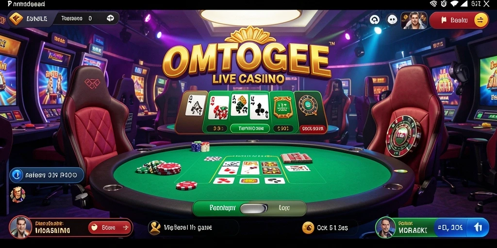 Screenshot OMTOGEL menampilkan dealer profesional yang sedang bermain di meja Live Casino.