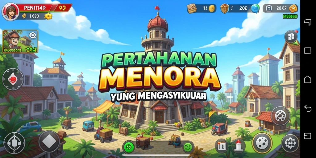Screenshot utama menunjukkan aksi menaklukkan musuh dalam permainan Tower Defense.