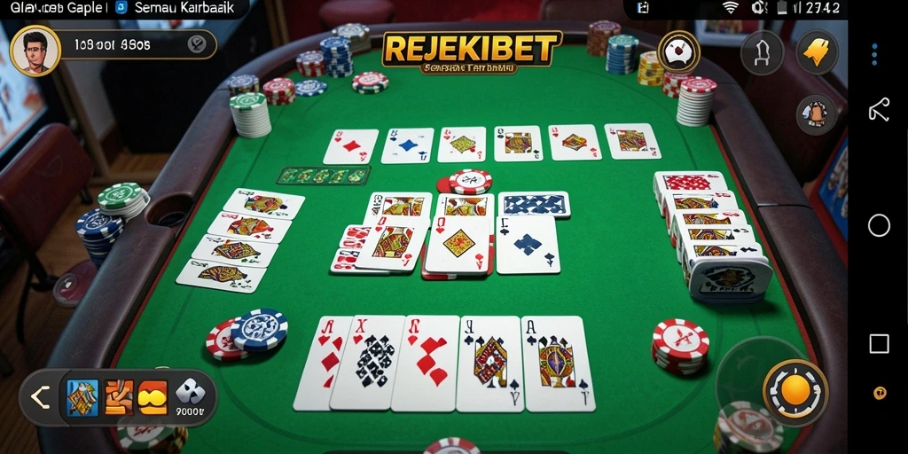 Tampilan gameplay seru di REJEKIBET yang menampilkan permainan Gaple.