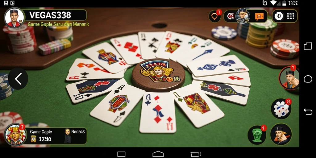 Tampilan menarik gameplay Gaple di VEGAS338 dengan fitur sosial.
