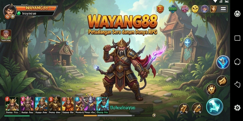 Screenshot menunjukkan aksi seru dalam gameplay RPG WAYANG88.